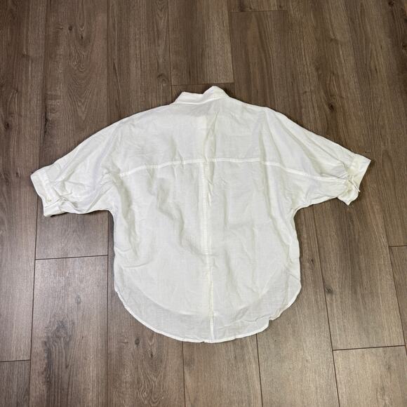 Madewell Oversized Pleated-Sleeve Button-Up Shirt Womens XS White Linen Cotton - Picture 5 of 7